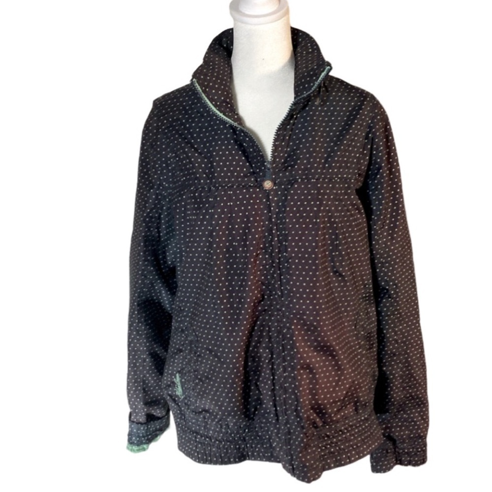 XDYE full zip polka dot jacket. Size XL. Navy blue/green. Hood in collar.